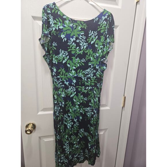 Boden Floral Dress Blue Green Midi V Neck 18L 18 Fit Flare - Picture 6 of 8